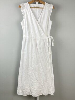 Ann‎ Taylor LOFT White Swiss Dot Midi Wrap Dress Womens Small Cottagecore